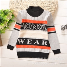 男童毛衣批发儿童套头毛衣条子字母图案男童时尚毛衣童装批发