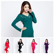 【伙拼】蓓娅琪莫代尔蕾丝V领秋衣秋裤无缝塑身美体保暖内衣6801