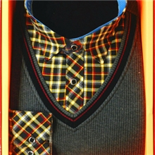 加绒加厚长袖衬衫领保暖内衣V领假两件衬衫针织衫批发A-2