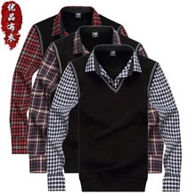 厂家直销男装冬季加厚加绒保暖衣男士纯棉假两件保暖内衣批发