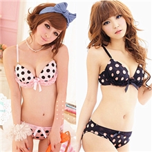 淘宝爆款批发日韩波点圆点文胸套装性感蕾丝聚拢深V内衣一件代发