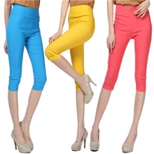 韩版糖果色七分高腰梭织铅笔裤彩色休闲裤小脚高弹力白色打底裤