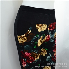 最新款韩版高弹力韩国绒中厚秋冬款AB面玫瑰花打底裤铅笔裤小脚裤