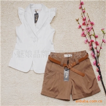 小魅娘069荷叶袖帅气马甲西装马夹短裤配皮带套装女一件代发