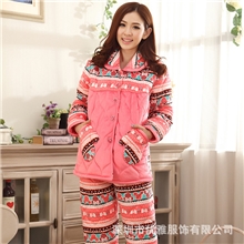优雅冬季三层夹棉米奇女士珊瑚绒加厚大码可爱睡衣家居服
