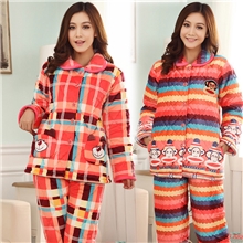 批发睡衣加厚珊瑚绒夹棉睡衣女士长袖家居服套装厂价睡衣批发