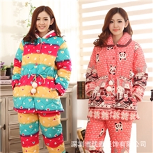 加大加宽大码中长款可爱卡通韩版冬季三层夹棉睡衣居家服爆款批发