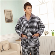 优雅秋冬新款加厚珊瑚绒男士夹棉简约休闲长袖家居服睡衣套装02-1