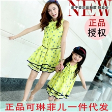 亲子装批发2013母女装夏季新款圆点雪纺韩版无袖连衣裙可琳菲儿