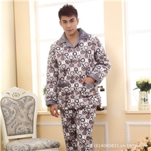 睡衣批发冬季加厚珊瑚绒夹棉睡衣男棉袄大码男士家居服冬款套装