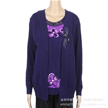 新款批发中老年女装妈妈装假两件春秋毛衣针织衫假二件外套毛衣