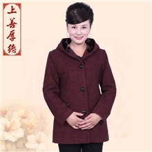 新款中老年女装毛昵外套秋装连帽妈妈装呢子大衣大码加厚