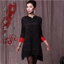 2013秋冬新款中老年气质连衣裙特色民族风妈妈装褶皱连衣裙红袖子