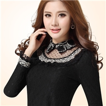 【爆款】冬装新款针织衫韩版加绒加厚蕾丝套头长袖打底衫