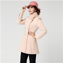 13秋冬新款女装时尚毛呢外套双排扣毛毛领中长款修身显瘦大衣批发