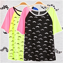 2013春夏新款韩国原宿卡通胡子印花拼袖短袖T恤T279