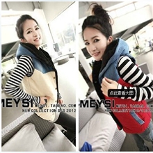 2013秋冬新款女装韩版拼接牛仔带帽加棉百搭撞色棉衣马夹马甲女