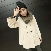 2013秋冬新女装韩版仿兔毛领双排扣毛呢外套中长款微斗篷呢大衣