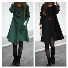 2013秋季新款大码女装不规则宽松长袖连衣裙