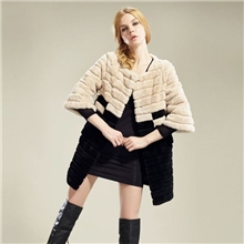 厂家直销新款皮草海宁皮草獭兔整皮皮草外套剪横条女式皮草大衣