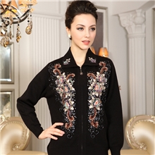 好货源时尚新款妈妈装中老年女装绣花针织衫翻领毛衣开衫外套823