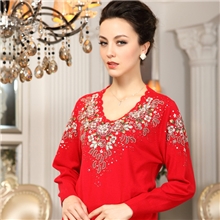 中老年针织衫冬款妈妈装民族风绣花女装时尚大码V领羊绒衫毛衣女