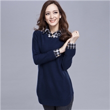 秋冬新款大码女装针织衫衬衣领针织假两件套韩版女式宽松毛衣