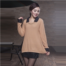 秋装新款针织衫韩版大码纯色长袖针织T恤娃娃领假两件套针织衫