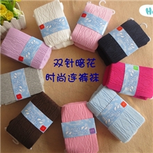 （热卖）外贸儿童连裤袜批发/双针双纱暗花复古连裤袜/儿童袜/袜
