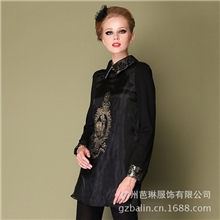 欧美大码女装批发秋冬新款连衣裙加肥加大娃娃领刺绣打底连衣裙