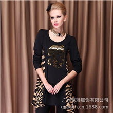 欧美大码女装批发代理胖mm秋冬装新品长款t桖加肥加大打底衫