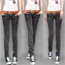 黑色雪花牛仔裤小脚裤铅笔裤牛仔长裤女裤有弹性超显瘦