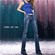 韩版新品复古女式中腰微喇牛仔裤收腰修身提臀显瘦喇叭裤批发长裤