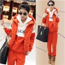 2013秋冬雪花橘色三件套卫衣套装加厚抓绒卫衣女休闲三件套女装