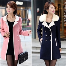 秋冬新款韩版大码冬装毛呢外套双排扣毛领毛呢外套妮子大衣批发