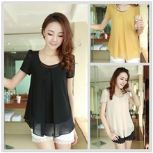 女装夏装2013新款雪纺衫大码清凉女雪纺衫短袖女装宽松上衣