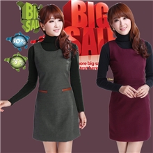 职业女无袖背带连衣裙毛呢背心裙大码显瘦连衣裙修身连衣裙女