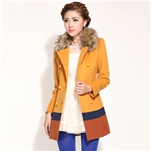 bookmark羊毛呢子外套批发拼接中长款双排扣毛呢大衣外套女