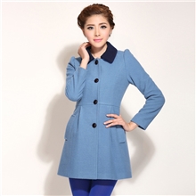 bookmark韩版冬季外套撞色领呢子大衣女长款毛呢外套一件代发