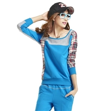 2013秋装新款韩版修身格纹拼色卫衣套装女装女式休闲套装运动服