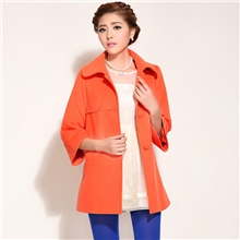 bookmark韩版中长款毛呢大衣宽松七分袖女呢子大衣外套批发