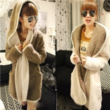 厂家直销秋冬款抓绒保暖两面穿毛绒双拼色中长款开衫大衣外套