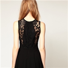 赫本经典小黑裙拼接经典大气收腰蕾丝收腰显瘦欧美连衣裙