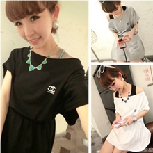 2013春夏新款百搭休闲双c一字领棉质收腰连衣裙短袖女装批发