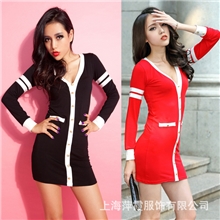 2013性感夜店秋装欧美学院V领低胸修身包臀连身裙打底裙女002