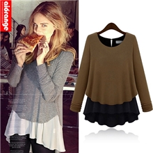 274秋季新品欧美风宽松假两件宽松时尚拼接打底莫代尔长袖女装t恤