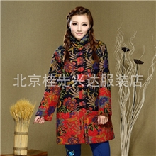 雅绣原创时尚民族风冬季爆款中式改良压花棉服印树叶蝴蝶扣大码装