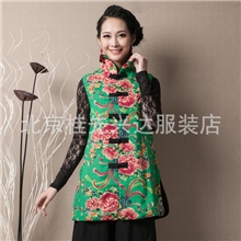 2013原创设计民族风复古老花修身棉麻长款休闲女装马甲5色可选