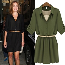 2013明星同款欧美高端免费代理腰带收腰翻领长袖连衣裙Z500