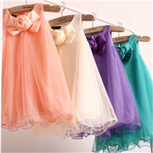 【红果果】夏新品童装女童胸前立体花朵背心裙童裙A字裙纱裙